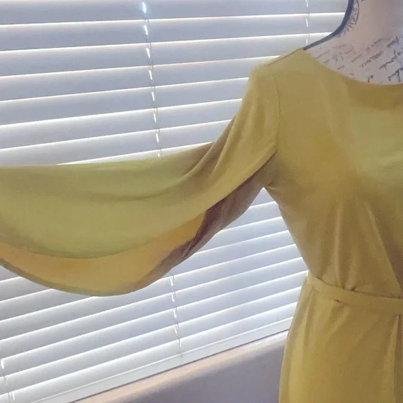 Mustard Dress with Butterfly Sleeves - Picture 2 of 3